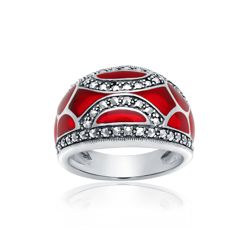 Red Enamel and Marcasite 10-window Ring